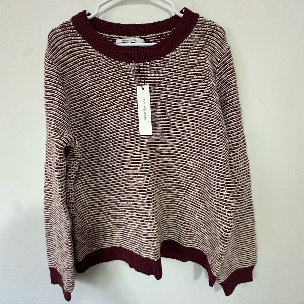 Striped Burgundy Crew Neck Sweater